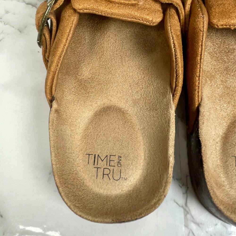 TIME AND TRU Women's 6 Tan Chestnut Faux Suede Cork Clog Slip On Shoes NWOT NEW - Picture 7 of 7
